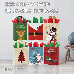 Sacs cadeaux de Noël personnalisés, imprimés à chaud, sérigraphiés, écologiques, non tissés, sacs fourre-tout avec poignées longues, réutilisables - Product Image 2