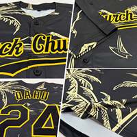 Kemeja Hawaii Kustom Motif Daun Palem dan Bunga, Jersey Baseball Modis, Kemeja Kancing Depan, Atasan Kemeja Baseball