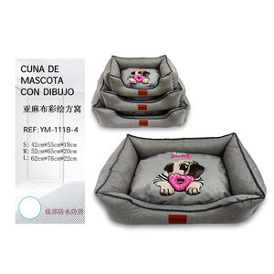 Set Letto per Animali Domestici in Lino Blu a Tre Pezzi, Design a Nido Quadrato con Finitura Dipinta Quadrata - Product Image 2