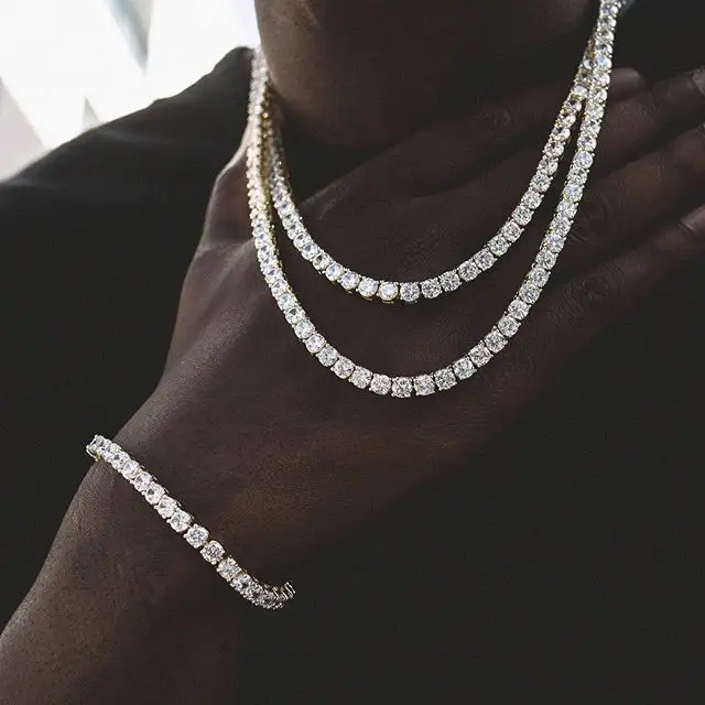 Miss jewelry colar de prata esterlina 925, colar personalizado, 4mm, masculino, diamante, iced out, corrente de tênis