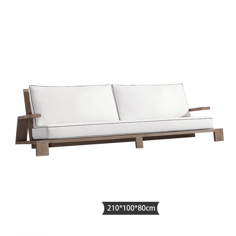 Canapé trois places (tissu imperméable olivan en teck importé)