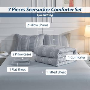 7 miếng màu xám seersucker tùy chỉnh <span class=keywords><strong>Comforter</strong></span> Set sọc mềm sợi nhỏ trang trại bedding sets với <span class=keywords><strong>Comforter</strong></span> và tấm - Product Image 3