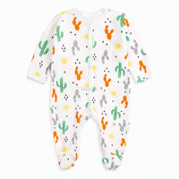 Pijama de Bebé con Estampado de Cactus, Mono de Algodón Blanco de Manga Larga Unisex para Recién Nacidos