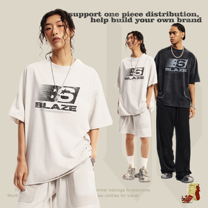 Men's 2024 Summer Trend in Europe and the United States New American Retro Loose Cotton Washed Do Old Short-sleeved T-shirt Men - Product Image 2