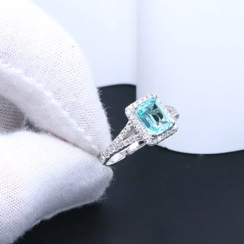 Tuyệt Vời 2Carat 6X8Mm Màu Xanh Sapphire Engagement Ring 925 Sterling Silver Bạc Aquamarine Màu Xanh Phòng Thí Nghiệm Grown Sapphire Nhẫn Dành Cho Phụ Nữ