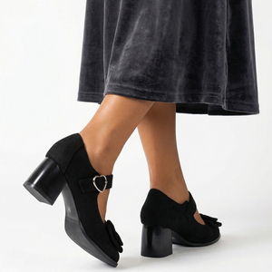 Women Square Toe Chunky Heels Shoes <b>Big</b> Size 47 Dress Office Ladies Mary Jane Wide Fit Shoes Front <b>Bow</b> Suede Working Pumps - Product Image 5