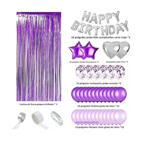 <strong>Party</strong> Dots 37pcs Birthday <strong>Decoration</strong> Balloons Blue <strong>Purple</strong> Black Metallic Backdrop Foil Fringe Curtain Confetti Decor - Product Image 3