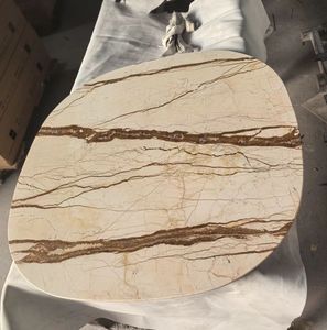 طاولة طعام من الرخام الأبيض الإيطالي بقاعدة معدنية، تصميم دائري عصري لغرفة المعيشة والعائلة والمقاهي، مع ضمان لمدة عام - Product Image 5