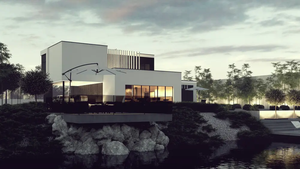 Villa modulaire à deux étages avec toit plat et un grand <span class=keywords><strong>garage</strong></span> pouvant accueillir deux voitures - Product Image 2