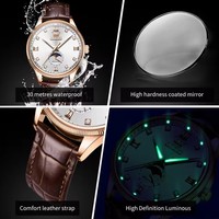 OLEVS 7039 Montre Mécanique Automatique Phase de Lune Étanche Chronographe Mains Lumineuses Montre-Bracelet pour Hommes Femmes Couple Amoureux