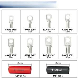 ขั้วต่อสายไฟทองแดงแท้ 8AWG ถึง 2AWG แบบจีบ 5 ชิ้น พร้อมท่อหดความร้อนแบบคู่ 3:1 ขนาด 1/2 นิ้ว 20 ชิ้น - Product Image 1
