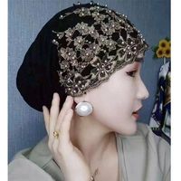 Foulard de Tête pour Femmes Musulmanes avec Broderie de Perles et Fleurs, Hijab Turban Islamique Arabe Élégant