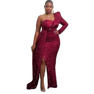 Autunno e inverno africano abiti nuovi <span class=keywords><strong>monospalla</strong></span> abiti lunghi donna con perline abiti da sera Sehe moda - Product Image 3