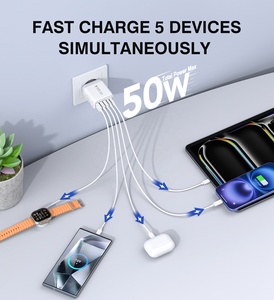 Cargador de Pared USB C de 50W y 5 Puertos HNT Factory, Adaptador de Carga Rápida PD+QC Multipuerto con OTP/OPV para <span class=keywords><strong>iPhone</strong></span> - Product Image 2