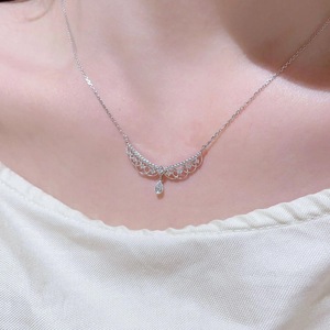 Collar con Colgante de Anillo de Plata de Ley S925 con Lazo de Princesa y Diamantes, Corona de Flores de Diamantes Brillantes, Dulce y Delicado, Estilo Hada - Product Image 5