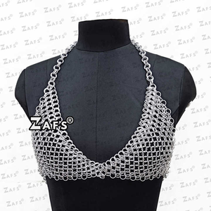 Fait à la main Sexy Viking Halloween fête armure Antique en aluminium cotte de mailles Bikini licou soutien-gorge jupe forme sculpté gravure métal - Product Image 2