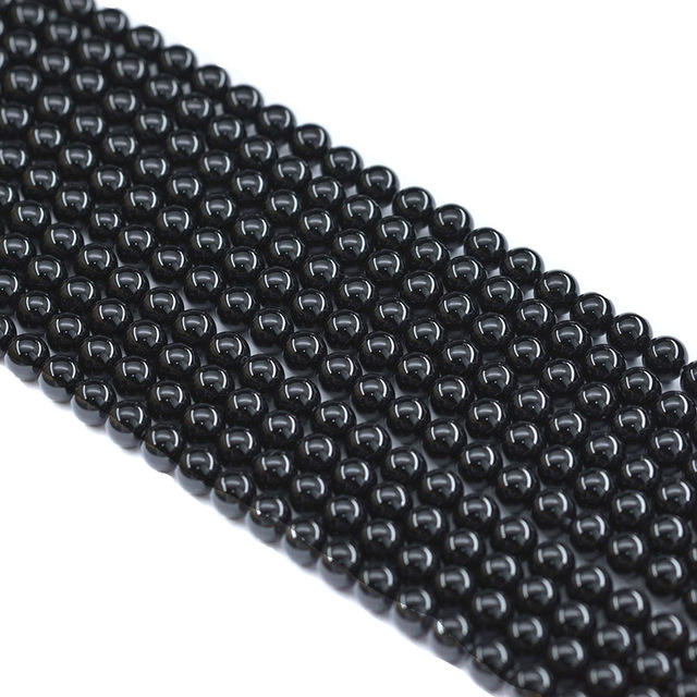 Wholesale 4mm 6mm 8mm 10mm 12mm Black Agate Natural Stone Smooth Black Onyx Gemstone Round Loose Beads for Jewelry Making