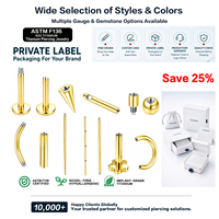 Barbell Droit à Filetage Interne en Titane ASTM F136, Revêtement PVD Or 24K, Accessoire de Bijouterie pour Piercing, Pièces de Piercing Corporel