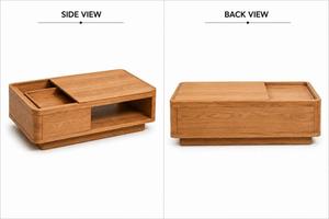 Mesa de Centro Rectangular Clásica Moderna con Marco Abierto de Madera Seca Cepillada, Mesa de Centro para Sala de Estar, Muebles Contemporáneos para el Hogar - Product Image 4