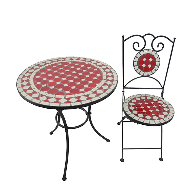 Muebles de jardín para el hogar, mesas y sillas, muebles de mosaico plegables de Metal, conjunto de bistró de mosaico, pintura Industrial hecha a mano de hierro