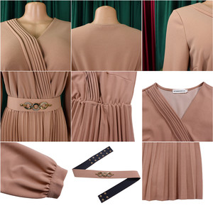 Vestidos de Último Diseño D497 para Mujer, Elegantes, Cuello en V, Color Sólido, Manga Larga, Plisados, Estilo Africano, para Oficina - Product Image 6