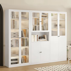 Factory Supply <strong>Cream</strong> Style Steel <strong>Bookcase</strong> For Home Metal Bookshelf Cabinet Glass Door Display Living Room Storage Cabinets - Product Image 1
