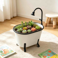 Jardinière en métal vintage en forme de baignoire blanche avec support noir, pot de fleurs pour salle de bain intérieure, jardin, ferme, décoration intérieure