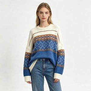 Suéter de punto Fair Isle para mujer, estilo cachemir, cuello redondo, jacquard, para otoño e invierno, venta al por mayor de fábrica, suministro a granel, OEM - Product Image 3