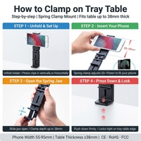 Support de téléphone portable de voyage, rotatif à 360°, pliable, avec pince à ressort universelle pour tablette de siège d'avion et de train