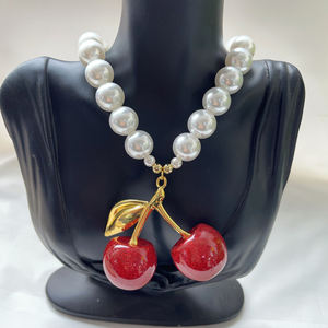 Tinh Tế Màu Đỏ Anh Đào Vòng Cổ Tự Nhiên Vỏ Ngọc Trai 16Mm 18Mm Nhựa Lớn Anh Đào Mặt Dây Chuyền Vòng Cổ Trang Sức Cho Phụ Nữ - Product Image 6