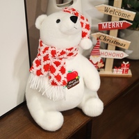 Ours polaire en peluche douce avec détails brodés mignons et écharpe amovible, parfait pour la décoration de Noël, comme cadeau ou jouet décoratif