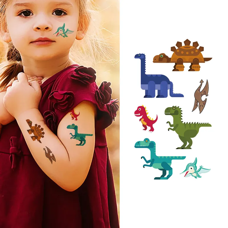 CMYK офсетная печать индивидуальные татуировки на кожу временные чернила искусство тела Водонепроницаемая детская Татуировка наклейка для детей динозавр