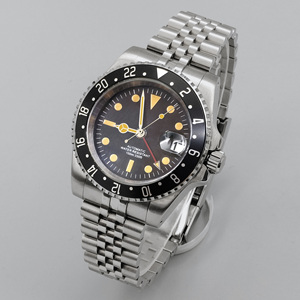 BLIGER 40mm Luxury Vintage <span class=keywords><strong>GMT</strong></span> Reloj de pulsera para hombre Bisel Azul Rojo Cristal de zafiro Esfera luminosa 100M Fecha impermeable Acero inoxidable - Product Image 6