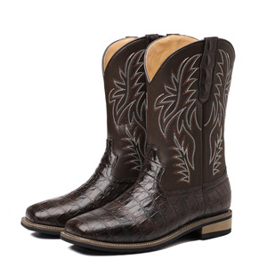 Stivali da <span class=keywords><strong>uomo</strong></span> in pelle neri con fibbia, stile western, senza decorazioni, in PU artificiale marrone, con lacci, altezza al ginocchio, taglie 38-48 - Product Image 1