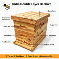 Ruche en bois de sapin/cèdre indien de type 2, enduite de cire, avec une épaisseur de 2,0 cm et fond grillagé, équipement d'apiculture
