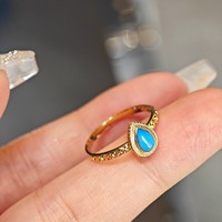 Bague Vintage en Argent 925 Plaqué Or 18K avec Turquoise Marquise et Bande Gravée en Zircon Cubique – Collection Fine
