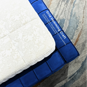 Cadre de lit contemporain minimaliste en velours tufté à grille, lit plateforme rembourré à dossier haut et doux pour chambre principale - Product Image 4