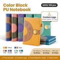 Carnet A5 en cuir végétalien PU avec logo personnalisé, couverture rigide, 100 feuilles, reliure cousue, vente en gros, OEM