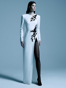 A10654米格服装定制舞会礼服时尚指甲串珠刺绣性感高开缝设计长袖马克西派对晚礼服 - Product Image 2