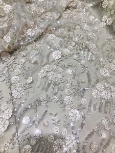 Vải Ren Trắng Pháp <span class=keywords><strong>3D</strong></span> Vải Thêu Đính Cườm Thời Trang Dành Cho Cô Dâu - Product Image 4