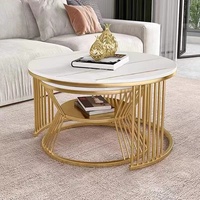 Ensemble de tables basses rondes modernes de luxe en acier inoxydable, meubles gigognes en marbre et verre pliables pour salon