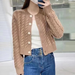 <span class=keywords><strong>Cardigan</strong></span> da Donna Cis <span class=keywords><strong>Marrone</strong></span> a Maniche Lunghe in Maglia Casual con Collo Tondo e Design Jacquard per l'Inverno - Product Image 2