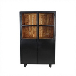 Armario de Madera de Estilo Industrial Moderno con Puertas de Vidrio, 2 Estantes, Mueble de Almacenamiento para Dormitorio - Product Image 2