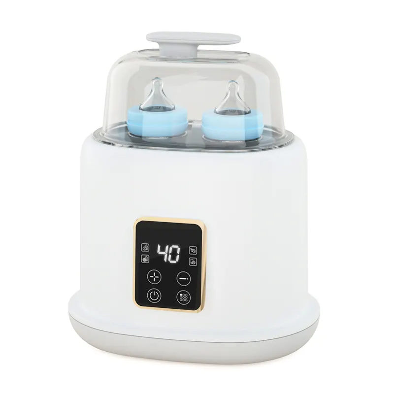 Calentador de leche para bebé de doble biberón termostático inteligente multifuncional y esterilizador de biberones patrón de impresión calor blanco