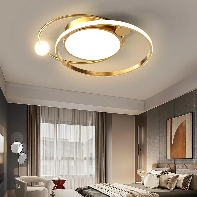 거실 마스터 침실 연구 골드 럭셔리 실내 샹들리에 천장 램프를위한 원격 제어와 현대 LED 천장 조명