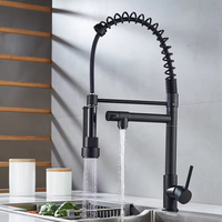 Robinet de cuisine moderne en acier inoxydable brossé noir, style ressort, robinet de cuisine extractible