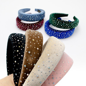 Serre-tête en strass style français, large et rembourré, couleur unie, pour femme, usage quotidien - Product Image 1