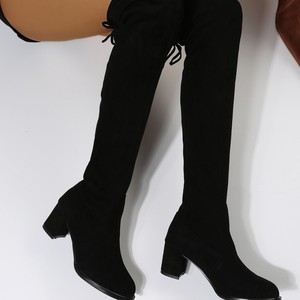 Leather Western PU Thick Heeled Women Pumps Winter Fashion Round Over-the-<b>Knee</b> Boots Breathable Black Dressy Shoes - Product Image 2