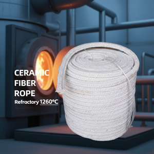 Vente en gros usine : Corde en fibre céramique 1260C 1430C, produits en fibre céramique tressée haute alumine résistants à la chaleur pour l'étanchéité des portes <span class=keywords><strong>de</strong></span> four - Product Image 1