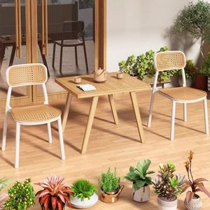 Silla de Comedor con Respaldo de Ratán, Apilable, de Plástico, Estilo Moderno, para Uso en Interiores y Exteriores, para Apartamentos Pequeños, Silla de Ocio - Product Image 2